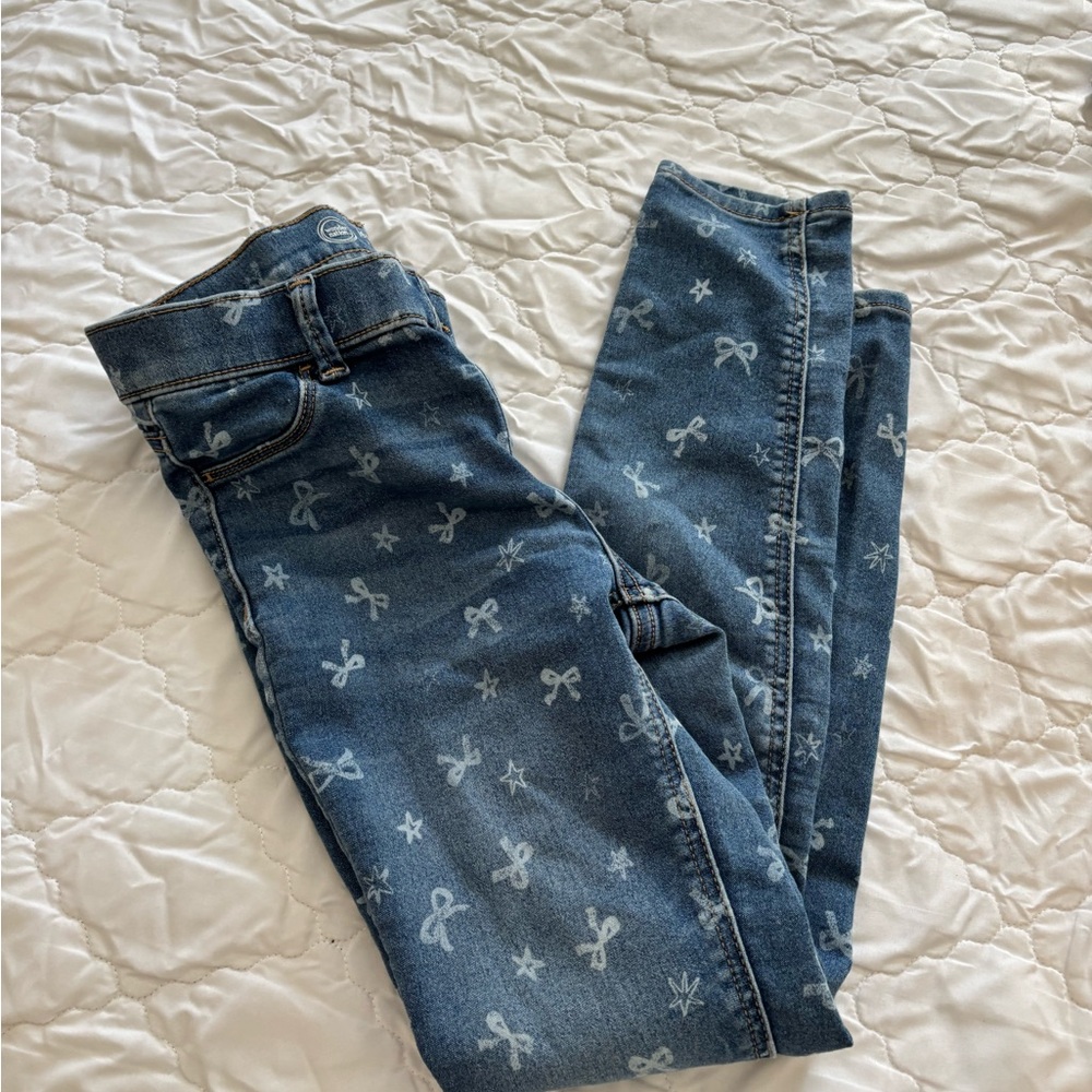 Women's Blue Jeans with Bow Pattern